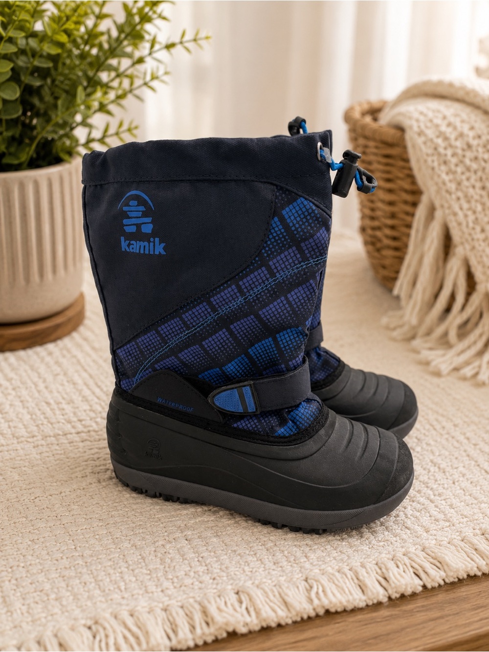 Kamik Kids Black & Blue Insulated Waterproof Snow Boots